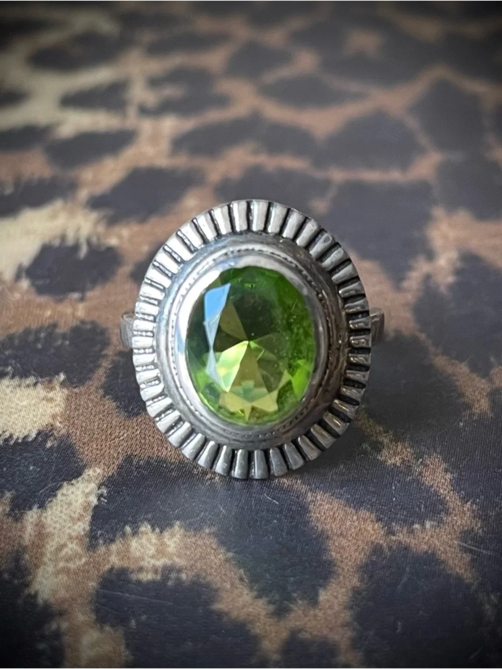 Peridot Sterling Silver Sunray Textured Vintage Ring Artisan Handmade